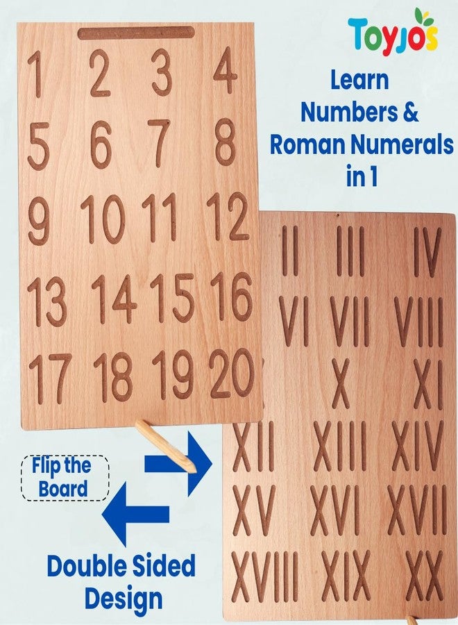 TOYJOS Wooden Counting and Roman Numbers Tracing Board With Stylus Pen | Kids Educational Double-Sided Maths Practice Board Toys | Reversible Montessori Learning Writing Slate for Boys, Girls (Age 2+) - Image 2